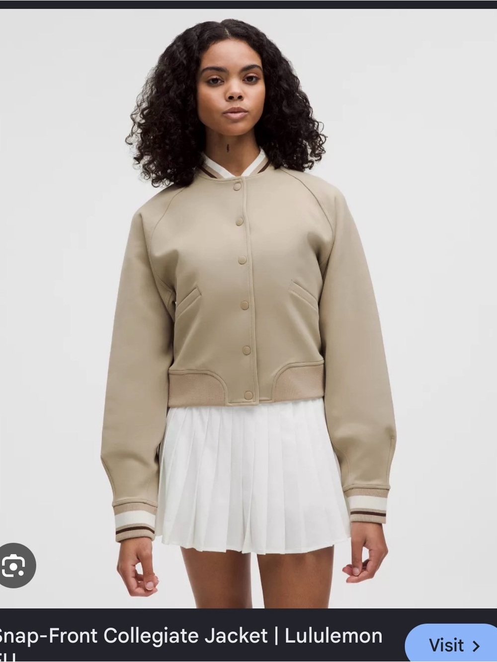 lululemon athletica Beige Snap-Front Collegiate Jacket
